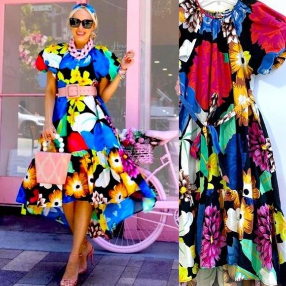Christopher John Rogers Dresses & Skirts - Christopher John Rogers Woman Floral High Low Dress Small Puff Sleeve Bright New
